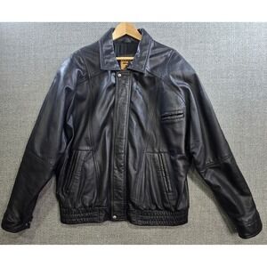 Vintage Phase 2 Leather Bomber Jacket Mens XL Black Full Zip Quilted Lining